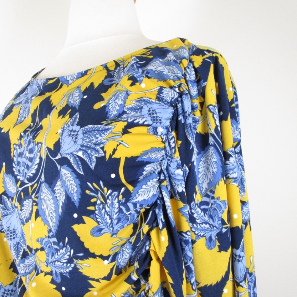 Eloquii Womens Plus Size Navy Blue Yellow Floral Shift Midi Dress Size 26 - Picture 4 of 11